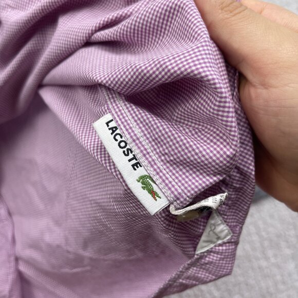 Lacoste Shirt Mens 44 Gingham Color Block Check Pink Button Down Long Sleeve - Picture 15 of 15